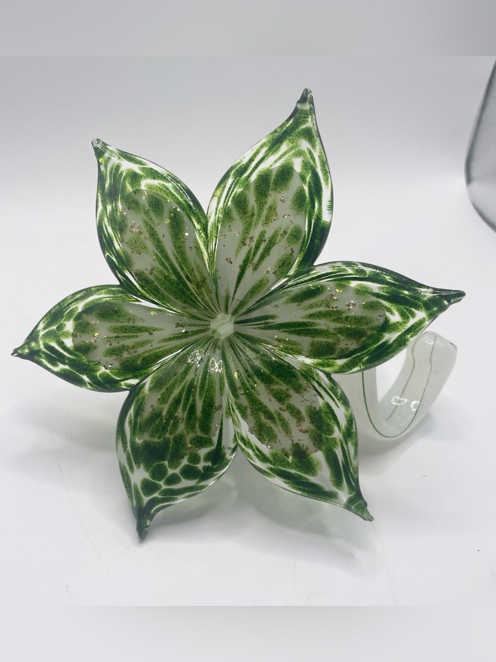 Beautiful Vtg Green Art Glass Flower Sculpture Long Curled Stem